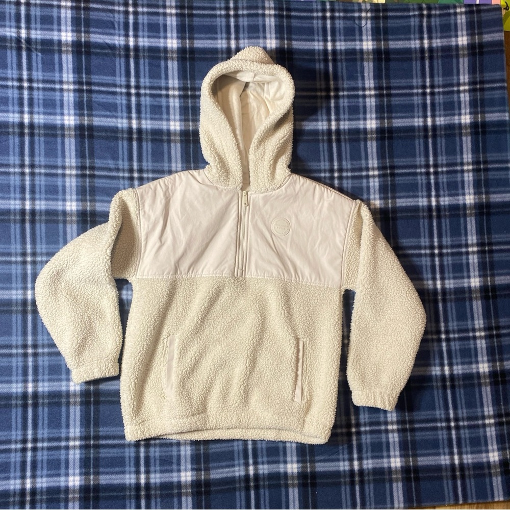 Abercrombie Kids Hooded 1/4 Zip Beige Sherpa Relaxed Fit 9/10‎